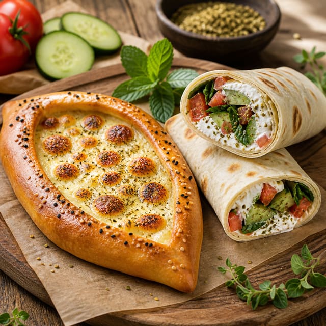 Egg boat beside fresh vegetable wraps